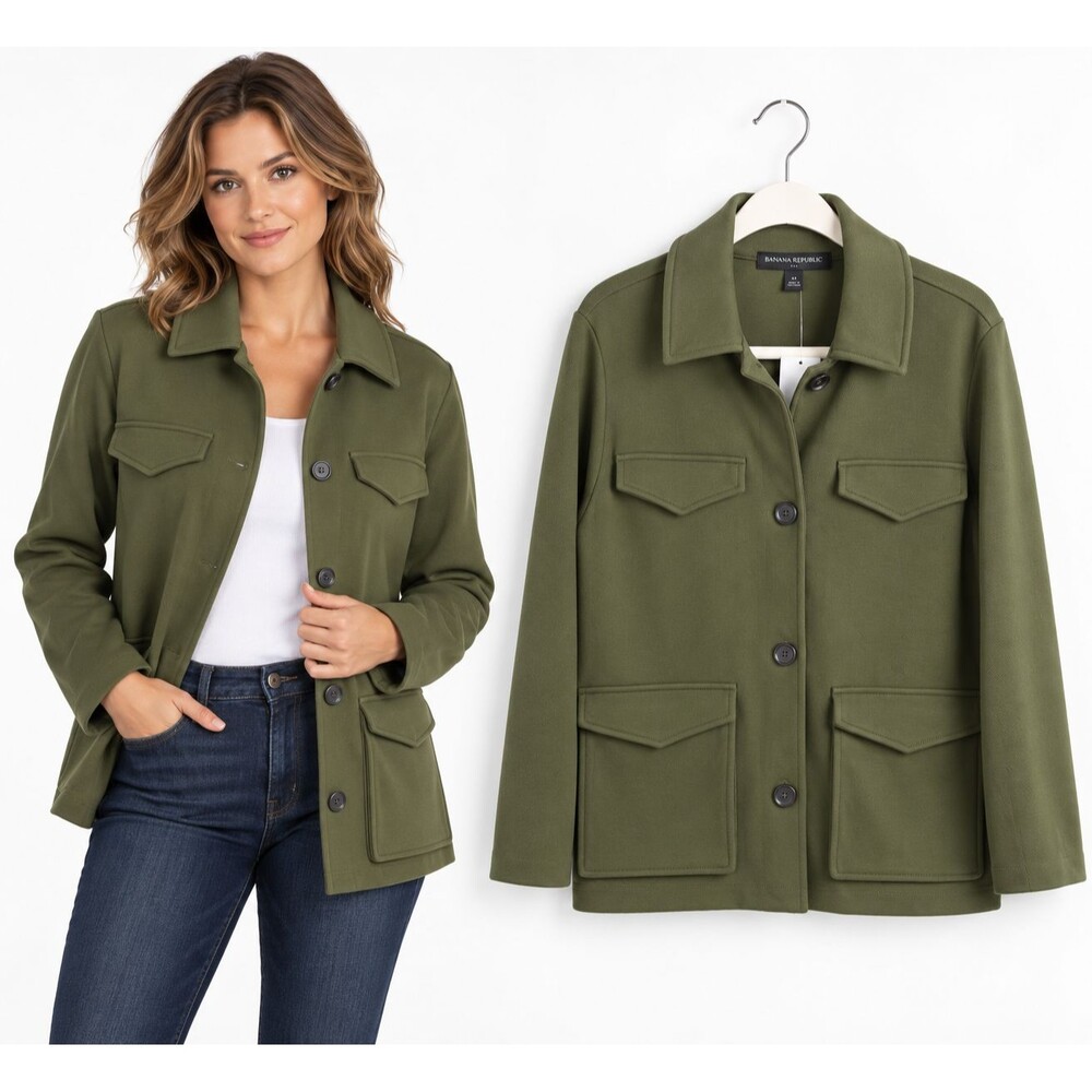New Banana Republic Utility Field Jacket Size Medium Olive Green Womens